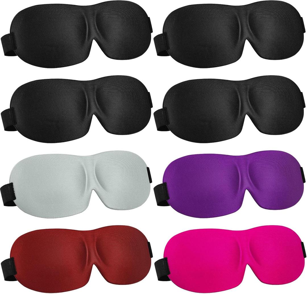 8 Pcs Sleep Eye Mask 3D Contoured Eye Mask Blackout Eye Covers for Sleeping with Adjustable Strap Block Out Light Night Blindfolds Soft Comfy Eye Shade for Women Men(Medium,Classic Colors)