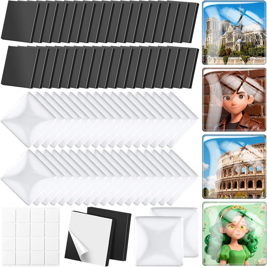 Aertiavty 120 Pcs Fridge Magnets Making Kit, 2 Inch Glass Magnets for Refrigerator, Locker, Whiteboard, Office, Kitchen, Decorative Magnet (60 Square Magnet+60 Glass+Clear Adhesive Dots)