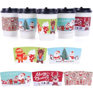 Christmas Coffee Cup Sleeves 40 Count Hot Chocolate Cocoa Paper Cup Sleeves, Double-Layer Protective Heat Cold Drinks Insulated for Tea Cold Beverage Fits 12 oz to 20 oz Cups, 5 Designs
