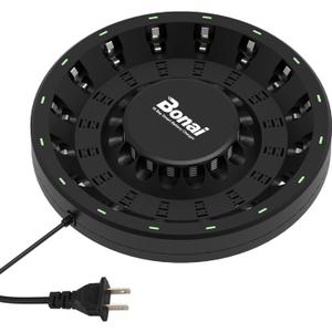 BONAI AA AAA Rechargeable Battery Charger for NiMH NiCD Batteries with AC High-Speed Plug Cable and Smart LED Light