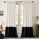 BULBUL Velvet Curtains for Living Room Cream Ivory Black 102 inches Long,2 Panels Blackout Curtains Modern Color Block Back Tab Rod Pocket Soundproof Drapes for Bedroom Window Decor