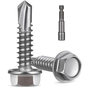 Self Drilling Screws for Metal,#10 x 3/4" (130Pcs),Hex Washer Head 410 Stainless Steel,Self Tapping Sheet Metal Screws