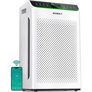 Air Purifier for Home Large Room Up to 3850Ft² with Washable Filter, HEPA Air Cleaner with AQI Display, Trend Graph, Smart App Control, Auto Eco Pet Sleep Modes for Allergies, HAP610WF, White