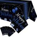 Tudomro 6 Pcs Happy Birthday Tablecloths Happy Birthday Party Decorations Plastic Table Cover Rectangular Cloths for Women Men Baby Shower Party Supplies, 108 x 54 Inch (Black Blue)