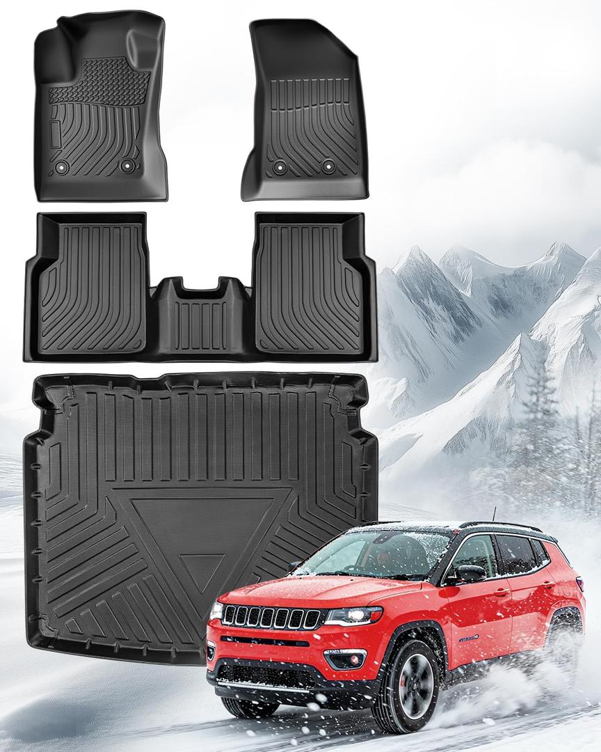 All Weather Floor Mats & Cargo Liner for Jeep Compass 2017-2025 (2017 New Body Only),Custom Fit Full Set Heavy Duty Trunk Mats for Jeep Compass Accessories 2017 2018 2019 2020 2021 2022 2023 2024 2025
