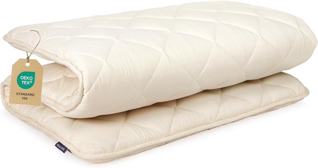 Aircliff Japanese Floor Futon Mattress, Roll Up Tatami Mat, Sleeping Pad, Shikibuton, CertiPUR-US Certified Foam Floor Bed Mattress for Sleeping, Dormitory, Guest Bed, Designed in Japan(White, Full) (Full (80"L x 54"W x 2.5"Th))