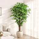 6.2ft Ficus Artificial Trees with 3 Natural Curved Trunks, 74" Tall Lush Faux Tree for Home Decor Indoor, Green Lifelike Fake Ficus Tree Artificial Plants
