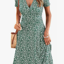MSBASIC Sundresses for Women 2026 Casual Beach Wrap Floral Dress V Neck Summer Spring Dresses(A-Green Floral,Small)