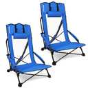 SPORT BEATS Low Beach Chairs Set of 2 Folding Beach Chairs High Back Support with Head Pillows Shoulder Straps