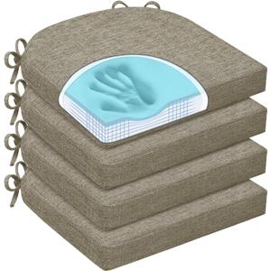 Chair Cushions for Dining Chairs, Non Slip Chair Pads with Ties and Washable Covers, Memory Foam Kitchen Chair Cushions Set of 4, 16"X16"X2.5", Khaki