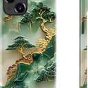 LUHOURI for iPhone 14 Plus Case,Wireless Charging Compatible,Dual-Layer - Soft Silicone Inner + Hard Outer Shell,Cute Wildflower Design,Protective Phone Cover for Women - Gold Inlaid Jade Carving