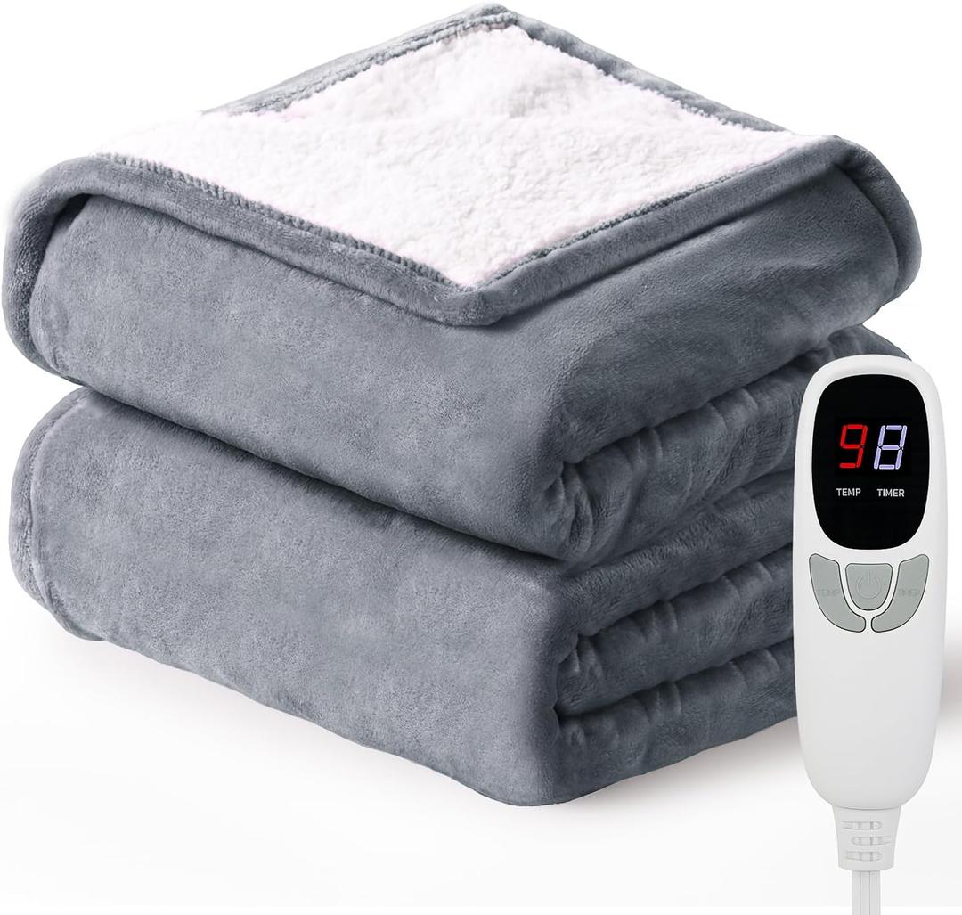 EDENLUNE Heated Throw Blanket 50''x60'' Electric Blanket with 9 Heating Levels 10 Timer Modes Auto-Off Fast Heating Overheat Protection ETL Certified Machine Washable Gift, Grey