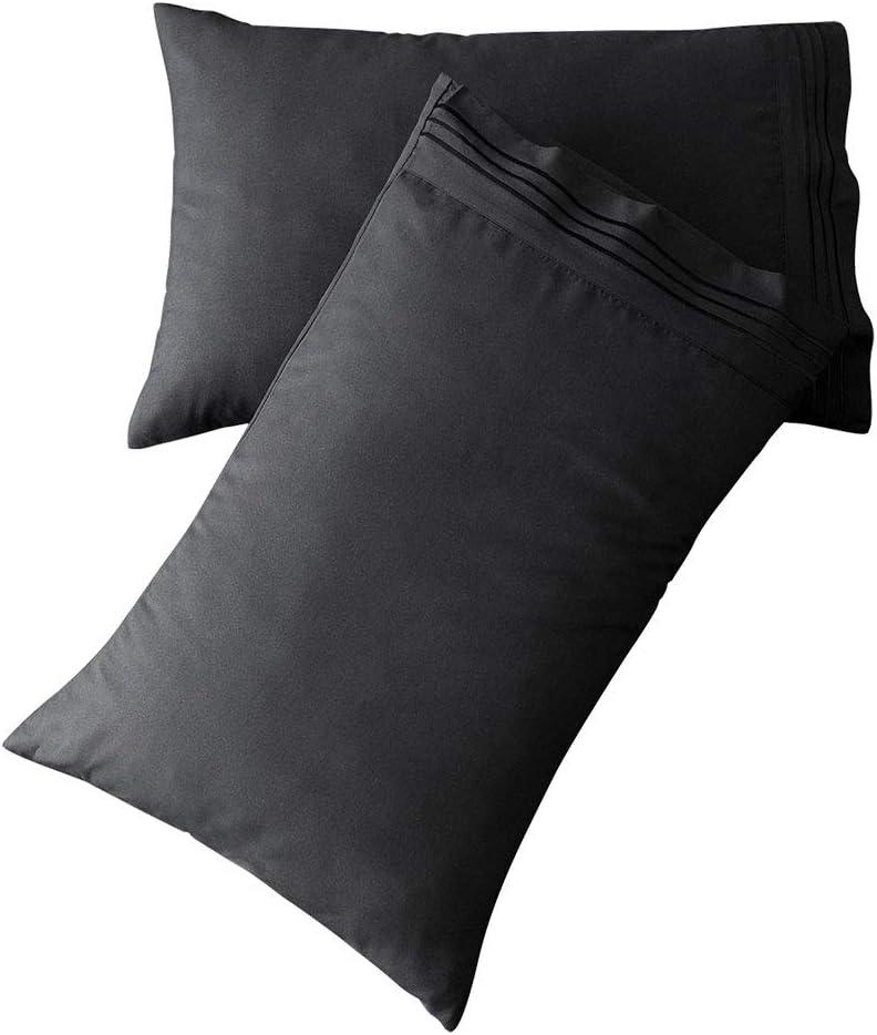 SONORO KATE Luxury Pillowcase Set Brushed Microfiber 1800 Bedding - Wrinkle(Black, 2 Pillowcases King)