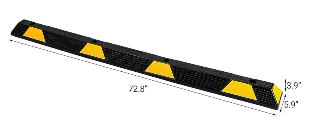 1 Pack 72" Heavy Duty Rubber Parking Curb, 55000 LBS Capacity Parking Stopper with Reflective Stripes, Garage Parking Floor Stop for Vehicles Truck Driveway