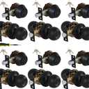 Lanwandeng (6 Sets) All Keyed Same Entry Knobs&Single Cylinder Deadbolt for Exterior Front Doors, Matte Black Finish Round Ball Entry Door Lock with Same Keys