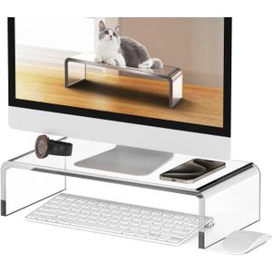 Clear Acrylic Monitor Stand Riser 1 Tier, 4 Inches High Clear Computer Desk Organizer Shelf for Multi Media PC Storage Laptop