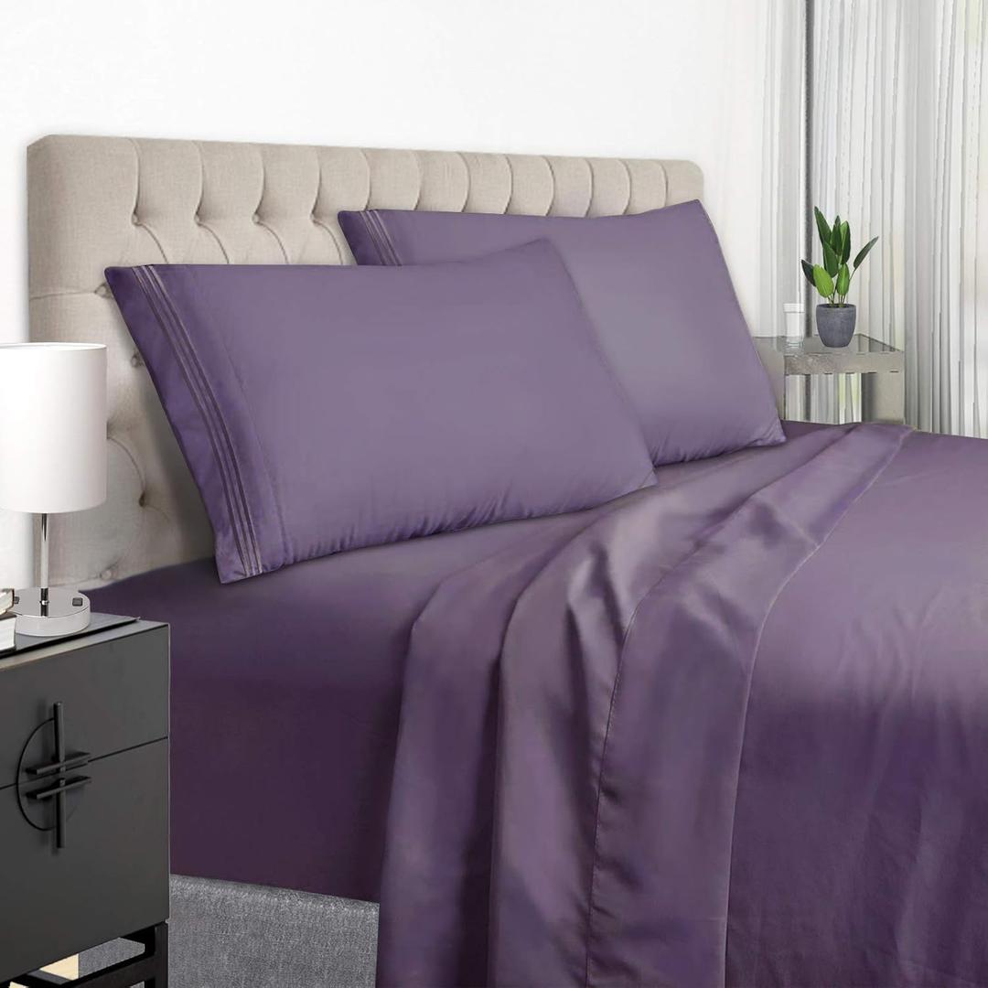 EaseHome Dark Purple Full Size Bed Sheet Set -Deep Pocket to 18 inches Mattress 4 Piece - Premium Bedding Sheets & Pillowcases Collection - Extra Soft