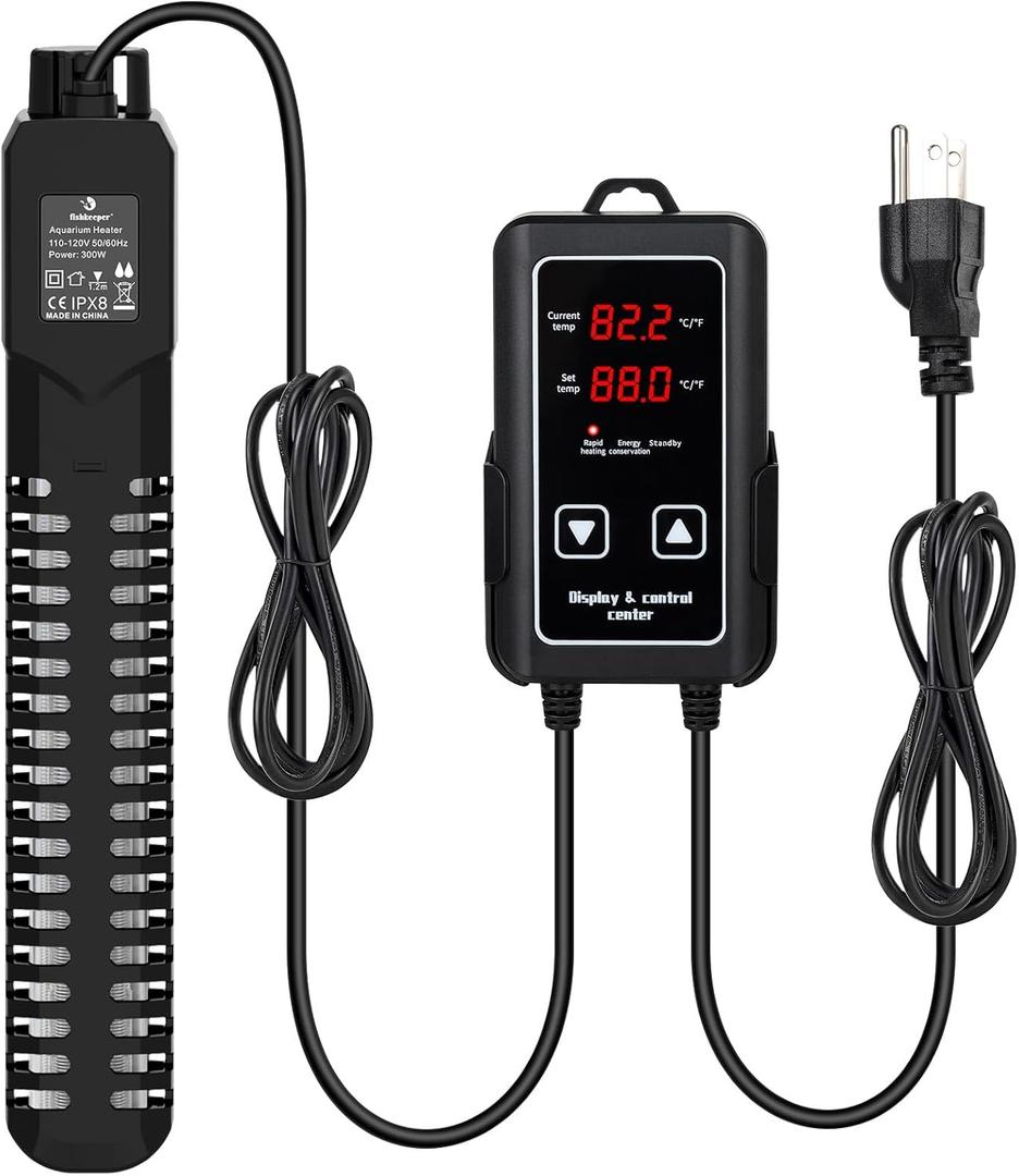 fishkeeper 300W Aquarium Heater, Submersible Fish Tank Heater with Dry-Burn Protection,LED Digital Thermostat,Accurate Temperature Protection for Freshwater and Saltwater 40-75 Gallon