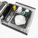 Roll Up Dish Drying Rack Over The Sink, 304 Stainless Stee Dish Drainer, Foldable & Adjustable Sink Drying Rack for Kitchen Sink Counter with Utensil Holder (Gray, Roll Up,Medium,Expandable)