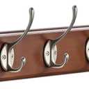 Wall Mount Bamboo Coat Rack, 17 Inch 5 Double Hooks, Dark Browm