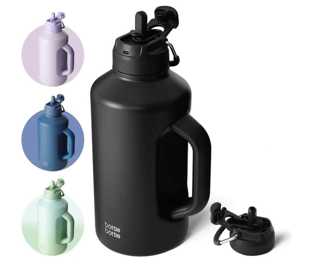 BOTTLE BOTTLE Insulated Water Bottle 64 oz with Straw and Dual-use Lid Half Gallon Jug for Men with Handle Vacuum Stainless Steel water bottle for Workout and Sports black