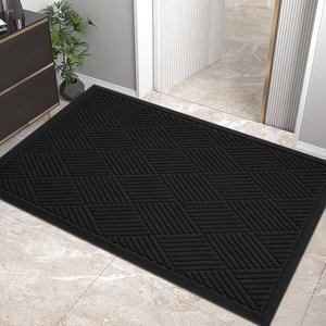 Sturdy Front Door Mat, Absorbent Muddy Dirt Resist Welcome Door Mats Outdoor Indoor, Stain and Fade Resistant, Non-Slip Rubber Backing Low Profile Doormat for Entryway, 3624, Black