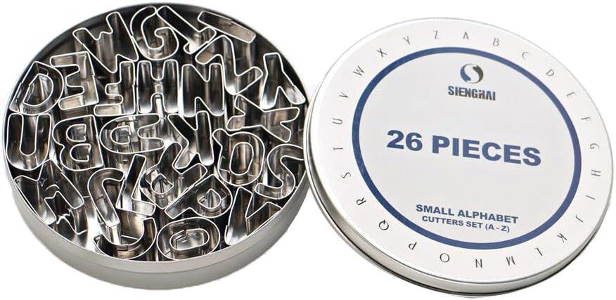 SurgeHai 26-Piece Small Alphabet Cutters Set (A - Z), Stainless Steel Decorating Tools Letters Fondant Cutters