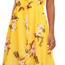 ROYLAMP Women's Floral Button Up Split Dress Deep V Short Bell Sleeve Casual Midi Dress with Pockets (Large)