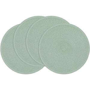 SHACOS Round Placemats Set of 4 Woven Braided Table Placemats 15 inch Cotton Polyester Place Mats Washable Table Mats Indoor Outdoor, Sage Green