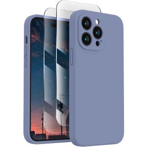 FireNova for iPhone 14 Pro Case, Silicone Upgraded [Camera Protection] Phone Case with [2 Screen Protectors], Soft Anti-Scratch Microfiber Lining Inside, 6.1 inch, Lavender Gray