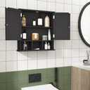 ChooChoo Bathroom Cabinet Wall Mounted 2-Door with 3 Open Shelves Wooden Medicine Cabinets with Adjustable ShelfSpace Saver Storage Cabinets Over The Toilet for Bathroom&Living RoomBlack