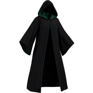 Kidukso Wizard Robe Adult Wizard Cloak Unisex Wizard Costume Hooded Uniform Magical Witch Robe Cloak Cape (Medium, Green)