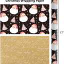 MAYPLUSS Christmas Wrapping Paper Roll - 17IN X 33FT - Black Gift Wrap Paper Featuring Santa Claus Snowflake Christmas Tree Reversible Gold for Kids, Holiday, New Year