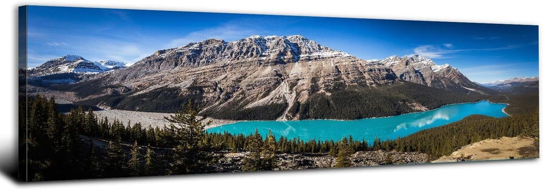 Mountain Canvas Wall Art Banff National Park Posters Peyto Lake Wall Art Decor Rocky Mountains Landscape Pictures Teal Lake Scenic Nature Forest Photo Prints Artwork for Bedroom Home Decoration 14x48"