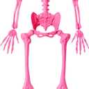 JOYIN 5 FT Halloween Skeleton Life Size, Stayable Posable Pink Skeleton Decor, Full Body Movable Joints Giant Skeletons for Halloween Decoration, Spooky Scary Graveyard Party, Haunted House Prop