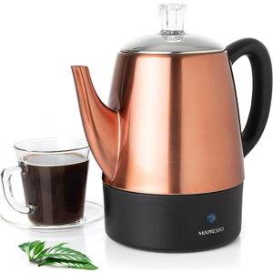 Mixpresso 4 Cup Percolator Coffee Pot Electric, Copper Stainless Steel Coffee Percolator Electric With Keep Warm Function, Classic Perculator Pot With Removable Basket for Home or Office