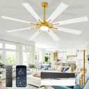Large Ceiling Fans with Lights: Modern 72 Inch 8 Blade Outdoor Ceiling Fan with Remote APP Control - Dimmable White Gold Big Fan Light Indoor Reversible 6 Speed Quiet DC Motor