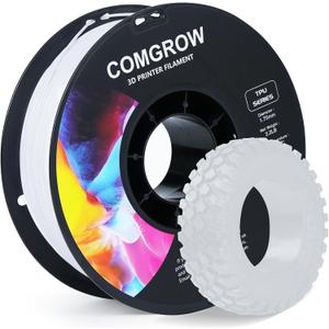 Comgrow TPU Filament 1.75, 3D Printing Filament, Flexible, 95A Soft, 1kg (2.2lbs), White, +/- 0.02mm Accuracy, 1.75mm Diameter, 2.2lbs Display Weight
