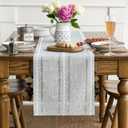 Artoid Mode Grey Rustic Cotton Linen Table Runner, Seasonal Embroidered Hollow Kitchen Dining Table Decoration for Home Party Decor 13x108 Inch