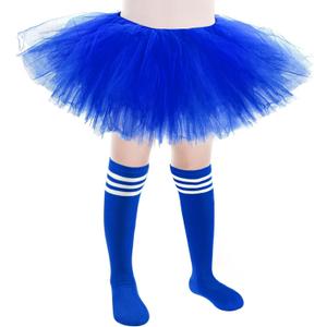Zhanmai 5 Layered Tutu Skirt for Kids Tulle Tutu Skirt with Tube Socks Princess Runners Costumes Cosplay for Girls Kids (Dark Blue)