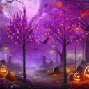 2Pack 5FT 200LED Black Halloween Tree with Lights, Timer Function with Higher Size Black Tree with Purple and Orange Lights, Spooky Light up Trees for Indoor Outdoor Party Garden Halloween Decorations
