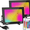 LED Flood Light Outdoor, 50W Color Changing RGB Flood Light, IP66 Waterproof Outdoor Landscape Lights Stage Lights, 5000LM Uplighting for Party, Pack of 2