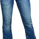 Flamingals Bootcut Jeans for Women Mid Rise Stretchy Ripped Western Distressed Jeans Butt Lifting Denim Pants Without Belt (Medium, Navy Blue)