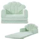 ATTABABY Kids Couch, 2-in-1 Soft Bubble Dot Minky Fold-Out Couch, Convertible Sofa to Lounger for 1-3 Years Old, Kid Furniture for Playroom, Green