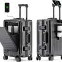 HotWay 26 Inch Checked In Luggage with Cup Phone Holder and Laptop Compartment, PC Hard Shell Suitcase with Spinner Wheels and USB Port, Large Luggage for Business Travel (Black)