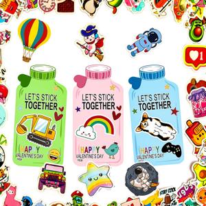 2 x Valentines Day Gifts for Kids Classroom -Stickers Valentine's Day Cards for Class Exchange - Cute Valentine Card for Boys Girls Classmates School
