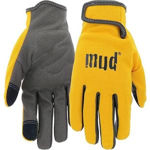 MUD Tough Women's Synthetic Leather Palm Garden Gloves, Touchscreen Capable, Abrasion Resistant, Hook and Loop Closure, Yellow Small/Medium (MD51001MT-WML)