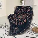 Boho Throw Blanket Reversible Cotton Bohemian Tapestry Hippie Room Decor Double Sided (Lunar Eclipse Black 50"x60")