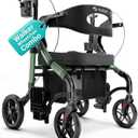 Helavo Wide 2 in 1 Walker Wheelchair Combo with 10" All Terrain Wheels, Lightweight Rollator Transport Chair Combo, 300 lbs Load Capacity with Adjustable Height