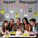 60th Birthday Decorations Women Men - 15 Pcs Caution Logos Banners Garland Hanging Swirls Funny Centerpieces Table Decor For Her Him Cheers To 60 Years Party Supplies (Black Red)